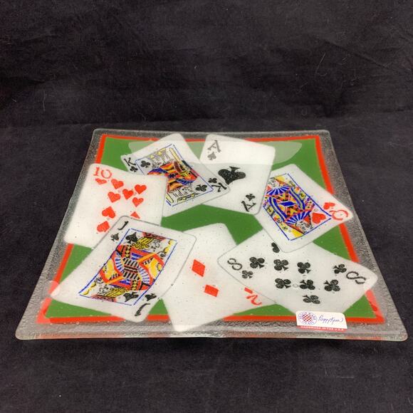Peggy Karr Fused Glass Playing Cards Serving Platter Bridge Poker Signed 2006 - Picture 8 of 11